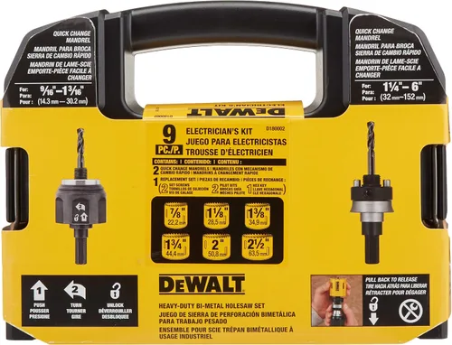 Vista 2 de Kit de sierras perforadoras bimetálicas DeWalt D180002 para electricistas.