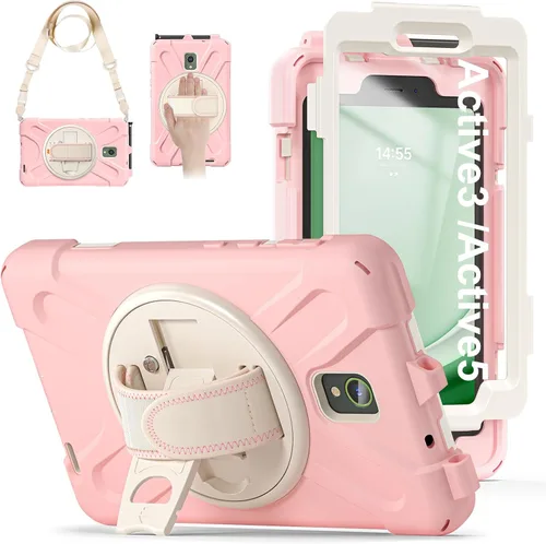 Vista 16 de Funda para Samsung Galaxy Tab Active 3/Galaxy Tab Active 5 de 8.0 pulgadas, 3 en 1 resistente protección con soporte 360/correa de mano/correa