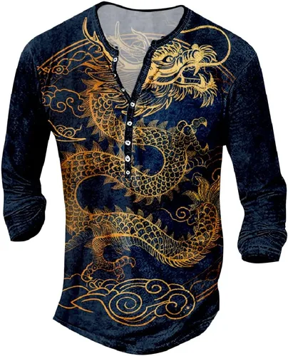 Vista 9 de MARSVOVO Camisetas gráficas para hombre, camisetas Henley con estampado de moda, holgadas, casuales, ligeras, para entrenamiento, suaves, vintage
