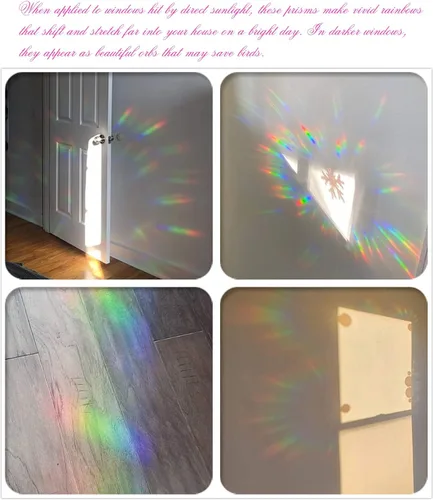 Vista 4 de 6 calcomanías de mandala para ventana para prevención de huelgas de pájaros, reutilizable, diseño de arco iris que se adhiere para salvar pájaros