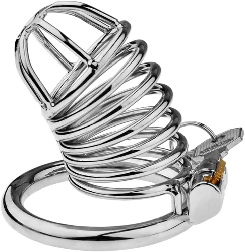 Vista 15 de Jaula de acero inoxidable para hombre con bloqueo de pene con cerradura de metal castidad dispositivo de castidad masculina jaula de polla juguetes