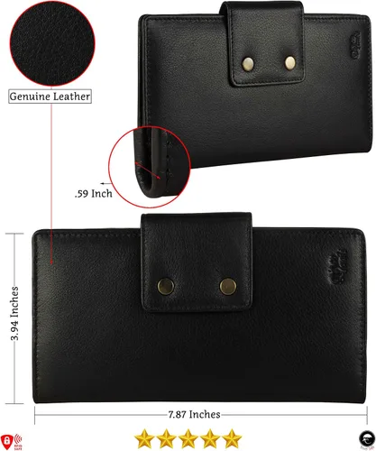 Vista 4 de Mou Meraki - Cartera larga de piel auténtica con bloqueo RFID, plegable vintage para hombre