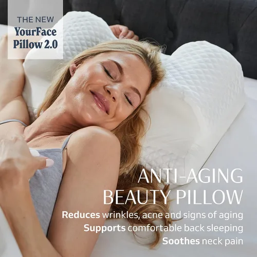 Vista 2 de YourFacePillow, Almohada de Belleza para Dormir de Espalda, Almohada Cervical de Contorno de Espuma Viscoelástica, Apoyo Ergonómico para Cuello