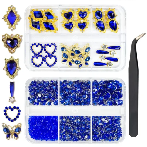 Vista 7 de 24 piezas de piedras brillantes negras para uñas, dijes de uñas de lujo, dijes de corazón negro de jet para uñas, gemas grandes de 3D para uñas