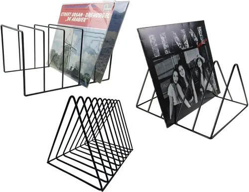Vista 5 de Soporte para almacenamiento de discos de vinilo, estante de revistero de alambre de metal triangular de alta calidad y soporte para libros