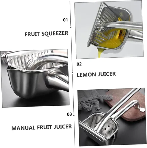 Vista 3 de Exprimidor manual de frutas de acero inoxidable, exprimidor de grado alimenticio para extracción de jugo, mango ergonómico, diseño que ahorra mano