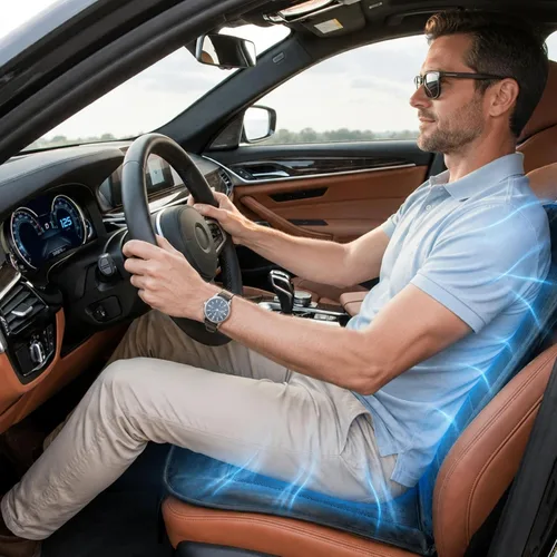 Vista 2 de ZONETECH Cojín de enfriamiento para asiento de auto 12V negro, temperatura ajustable, cómodo cubreasiento de auto