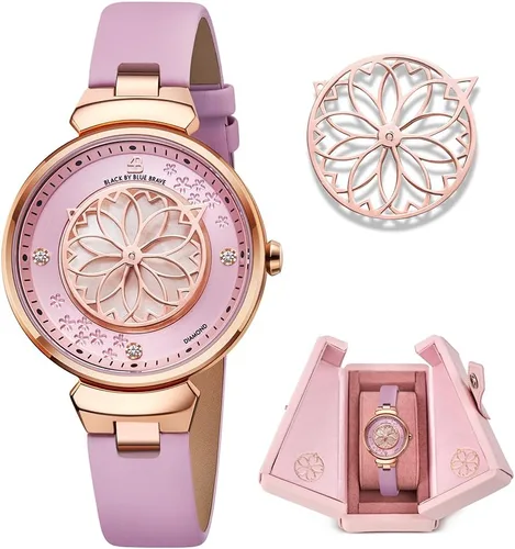 Vista 10 de Relojes de Mujer Flor de Cerezo Reloj de Mujer Esfera de Madreperla Reloj de Dama con Correa de Cuero Forma de Pétalo Sakura Relojes de Flor