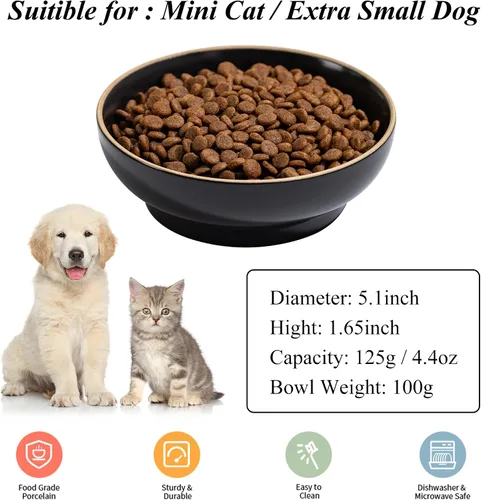 Vista 2 de Platos de cerámica para gatos para alimentos y agua, seguros de porcelana de grado alimenticio, 5.3 pulgadas, paquete de 3 platos y platos