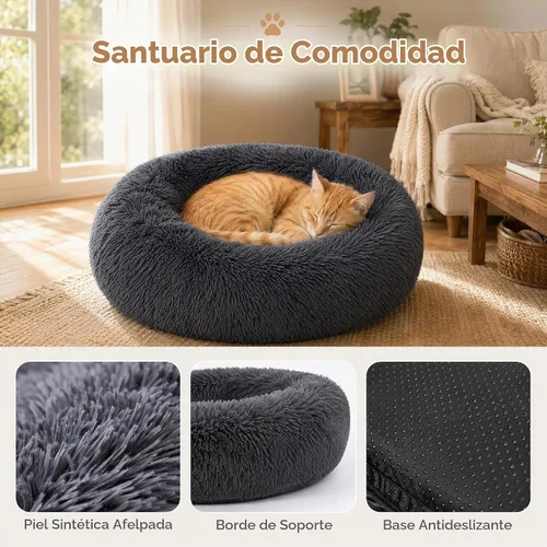 Vista 9 de Camas para gatos de interior, cama redonda para perros pequeños, color gris Gris-oscuro