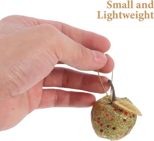 Vista 8 de Garneck 20 adornos colgantes en forma de manzana para árbol de Navidad, adornos pequeños dorados, mini colgantes de manzana de Navidad