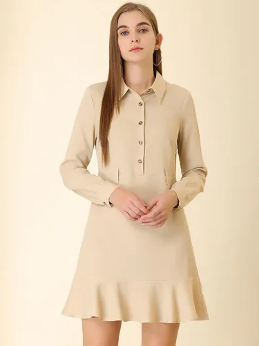 Vista 5 de Allegra K Vestido camisero con cuello de punto y volantes para mujer