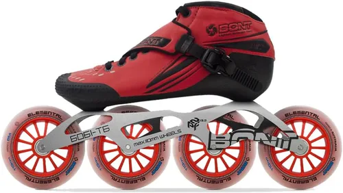 Vista 4 de Bont Patines de velocidad Jet en línea, vegano, paquete de carreras moldeables por calor con bota de fibra de carbono, ruedas elementales