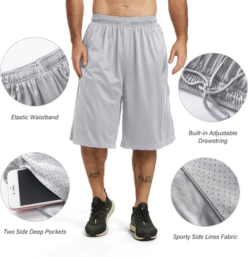 Vista 4 de HQUEC Pantalones cortos deportivos de 12 pulgadas para hombre, pantalones cortos largos de entrenamiento de baloncesto por debajo de la rodilla