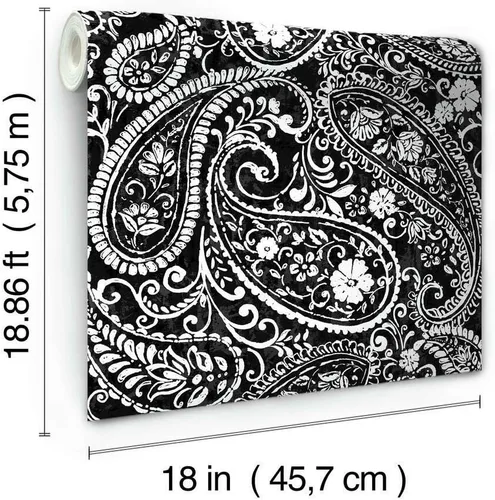 Vista 6 de RoomMates RMK11582RL - Papel tapiz autoadhesivo con estampado de cachemira, color negro