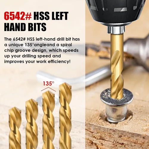 Vista 4 de Juego de 35 piezas de extractor de tornillos, broca de mano izquierda inversa de Cr-Mo 37# y 6542#, kit de extracción de tornillo Allen de múltiples