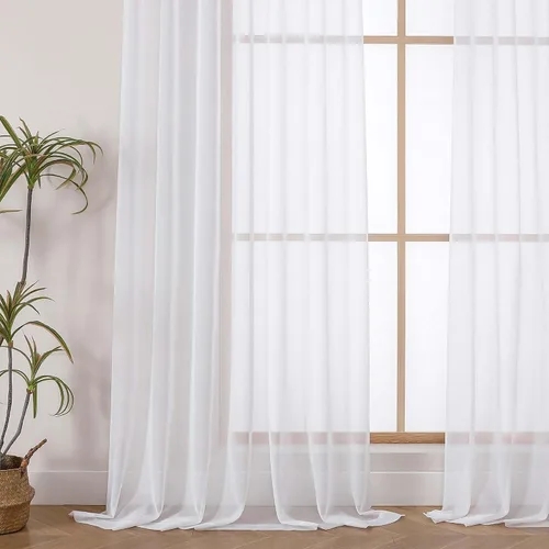 Vista 9 de OWENIE - Cortinas semitraslúcidas con plisado de pellizco blanco de 96 pulgadas de largo para dormitorio y sala de estar, cortinas modernas de aire
