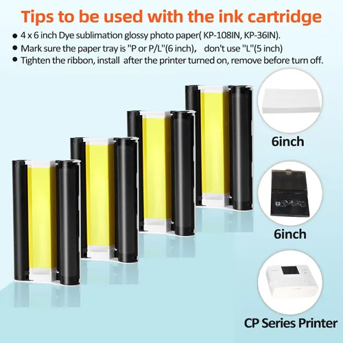 Vista 6 de COLORTY Paquete de 4 casetes de tinta a color de 4 x 6 compatibles con cartuchos de tinta Canon Selphy KP-108IN KP-36IN funciona para impresora