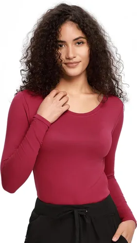 Vista 25 de COZYFIT Underscrub de manga larga para mujer - Blusas de uniforme para enfermeras con cuello redondo y tela suave Blanco