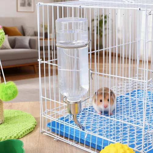 Vista 8 de Angoily Botella de agua colgante de 2.75 onzas, dispensador automático de agua para mascotas para animales pequeños, conejo, gato, pájaro