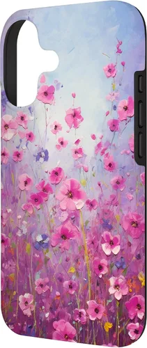 Vista 2 de Happy Pink Flowers Painting Field Purple Colors Case for iPhone 17