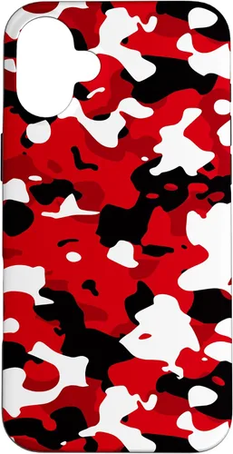 Vista 23 de iPhone 16 Negro + Blanco + Rojo Camuflaje Patrón Funda