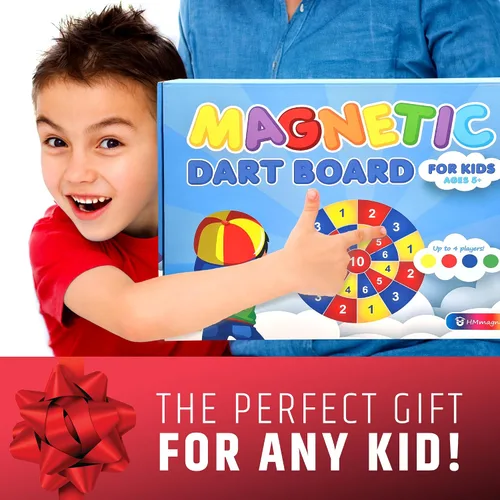 Vista 5 de HMmagnets Tablero de dardos magnético grande y seguro (marco de madera) para niños y adultos, juego divertido para hasta 4 jugadores, incluye 12