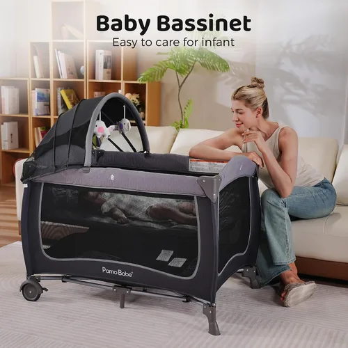 Vista 10 de Corral de juegos para bebé Pamo Babe con dosel, cuna portátil con cambiador
