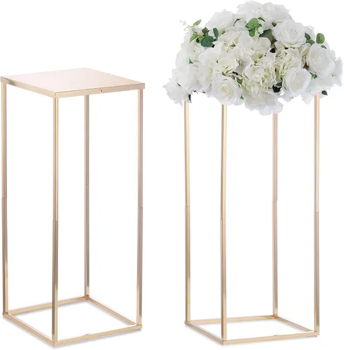 Vista 11 de Nuptio Jarrón de metal negro, 2 piezas de 15.7 pulgadas de alto, jarrones cilíndricos y cuadrados para centros de mesa, decoraciones para el hogar