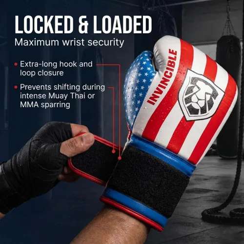 Vista 4 de Invincible Fight Gear Flag Leather Boxing Gloves Bandera de EE.UU