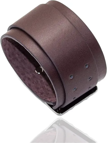 Vista 7 de Xusamss Pulsera de cuero ancha de la pulsera de la hebilla del cinturón de la aleación punk, 7"-8