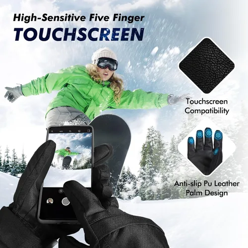 Vista 3 de Guantes de esquí, guantes de nieve impermeables y transpirables más cálidos para clima frío, se adaptan tanto a hombres como a mujeres, para padres