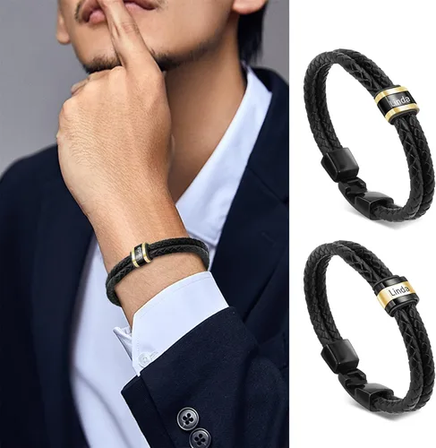 Vista 48 de Pulseras de cuero personalizadas para hombre con 1-6 nombres, pulsera trenzada personalizada con cuentas para papá, marido, día del padre, San