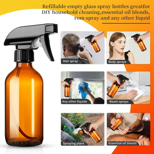 Vista 4 de Vitreaux Paquete de 6 botellas de spray de vidrio ámbar de 8 onzas, botellas de spray de vidrio recargables con boquilla ajustable, botella de spray