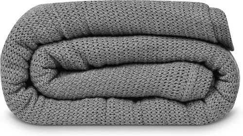 Vista 18 de Linteum Textile Supply Manta de tejido leno azul, tamaño Queen 100% algodón, ligera, cálida, esponjosa, suave y duradera, manta de cama premium