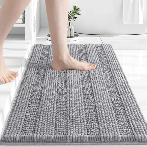 Vista 106 de Grandaily Alfombras de baño de felpilla a rayas de 24 x 16 pulgadas, extra gruesas y suaves, absorbentes, parte trasera de goma, alfombra de ducha