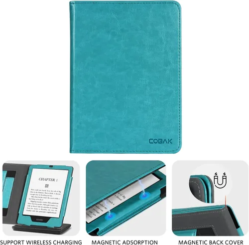 Vista 6 de CoBak Funda para Ereader – Funda de piel sintética duradera con encendido automático, ranura para tarjetas, función de correa de mano – Compatible