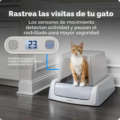 Vista 7 de Caja de arena para gatos PetSafe Legacy ScoopFree Crystal Pro autolimpiante automática - Caja de arena para gatos con entrada frontal, detección