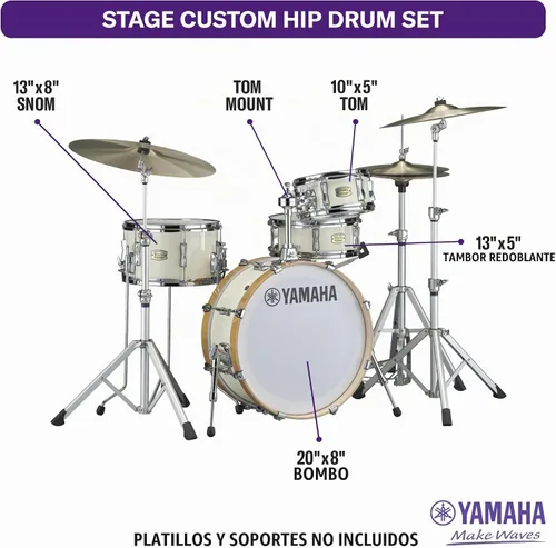 Vista 2 de Yamaha Stage Custom Hip One-Box - Juego de batería de 4 piezas - 20" Kick, Blanco Clásico