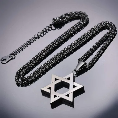 Vista 4 de U7 - Collar con Estrella de David para hombres y mujeres, dije hexagonal de acero inoxidable con cruz/piedra de rubí/collares clásicos judíos