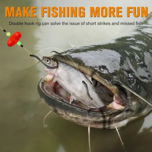 Vista 7 de Dovesun Pre-Tied Catfish Rig System, 23 Inch 55LB Santee Cooper Catfish Float Rig with Adjustable EVA Slip Float and High Carbon Circle Hooks 5/0