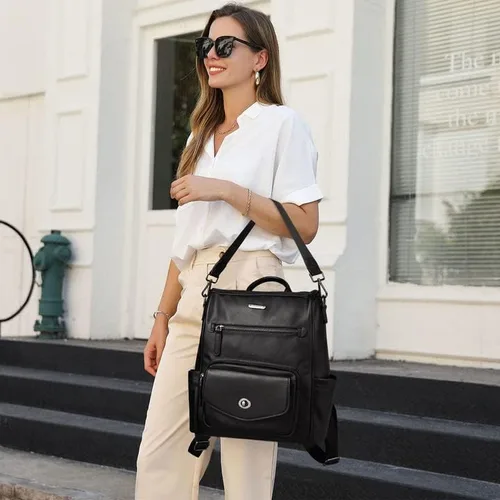 Vista 2 de CLUCI - Mochila de piel convertible para mujer bolsa de libros grande mochila antirrobo