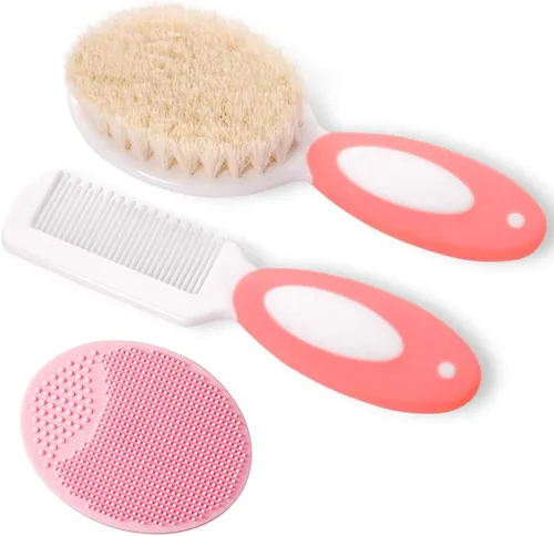Vista 9 de Juego de cepillo y peine para el pelo del bebé para recién nacidos y niños pequeños Cerdas de cabra suaves naturales Ideal para la cuna Regalo