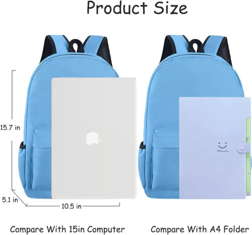 Vista 2 de POWOFUN Mochila para niños de 15 pulgadas, ligera, para escuela primaria, para jardín de infantes, mochila de viaje casual, Azul-cielo