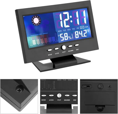 Vista 9 de Reloj digital, pantalla digital de temperatura y humedad con alarma, 12/24 horas conmutable para actividades y regalos