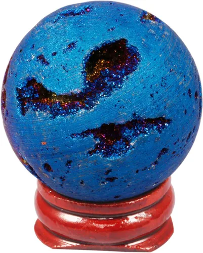 Vista 8 de TUMBEELLUWA Piedra preciosa de geoda de ágata druzy, cristal curativo de cuarzo Aura recubierto de titanio, con soporte de madera, decoración