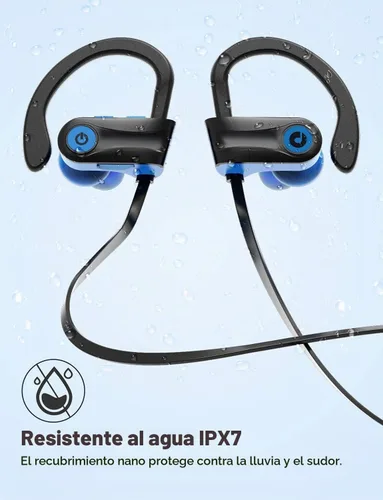 Vista 5 de Auriculares Bluetooth, auriculares deportivos inalámbricos Otium, impermeables IPX7 con micrófono, auriculares intraurales estéreo HD, funda Azul