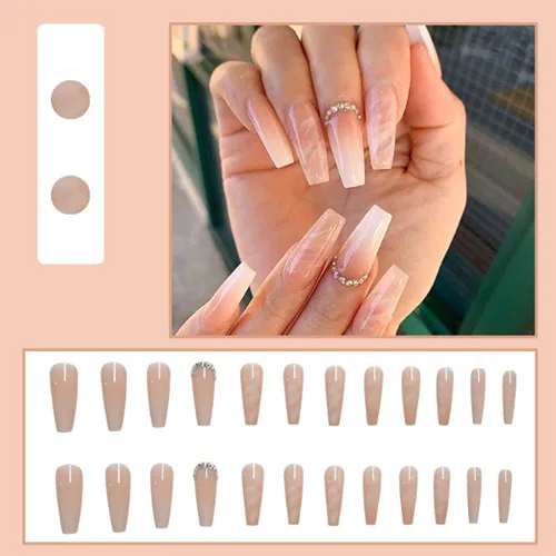 Vista 19 de Uñas postizas francesas a presión, uñas postizas largas de acrílico con forma de ataúd de cobertura completa, uñas postizas de bailarina