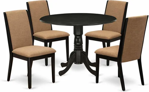Vista 16 de East West Furniture DLLA3-ABK-47 - Juego de mesa de comedor de 3 piezas que contiene una mesa de cocina redonda con gotas y 2 sillas de comedor