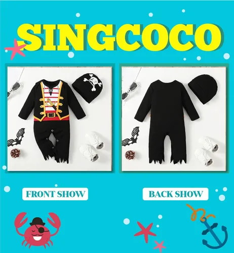 Vista 3 de Singcoco Disfraz de Halloween para niño recién nacido, traje de uniforme de bebé, ropa de mameluco